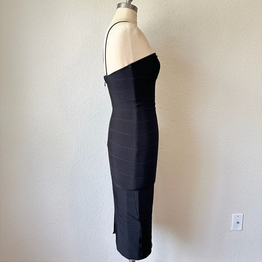 HERVE LEGER PARIS Icon Bodycon Dress Black Bandage Strappy Sweetheart - Picture 6 of 12